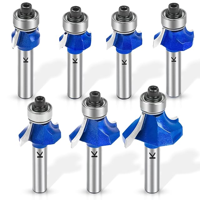 Abrundfräser-Set mit sieben Fräsern und 8-mm-Schaft, Produktfoto