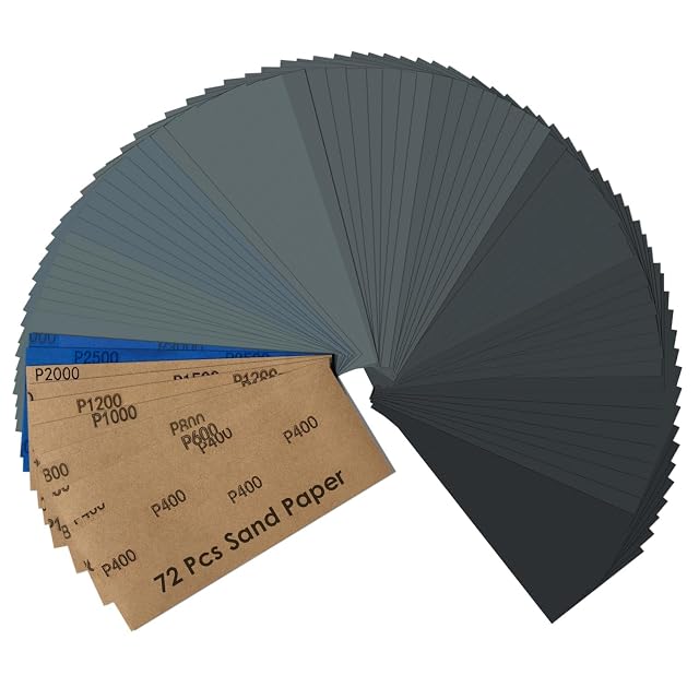 Sortiment Nassschleifpapier in verschiedenen Körnungen, Produktfoto